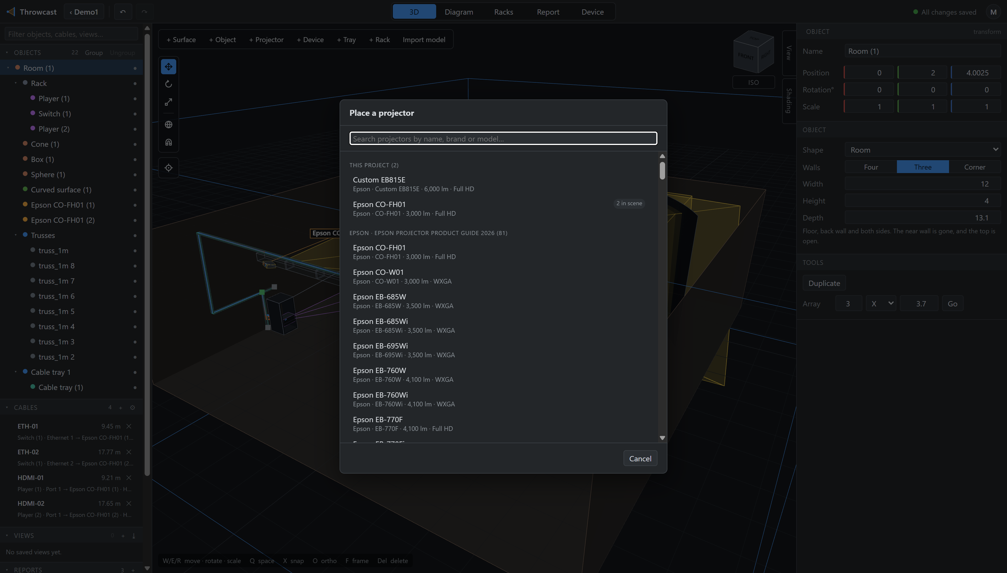 The projector definition picker