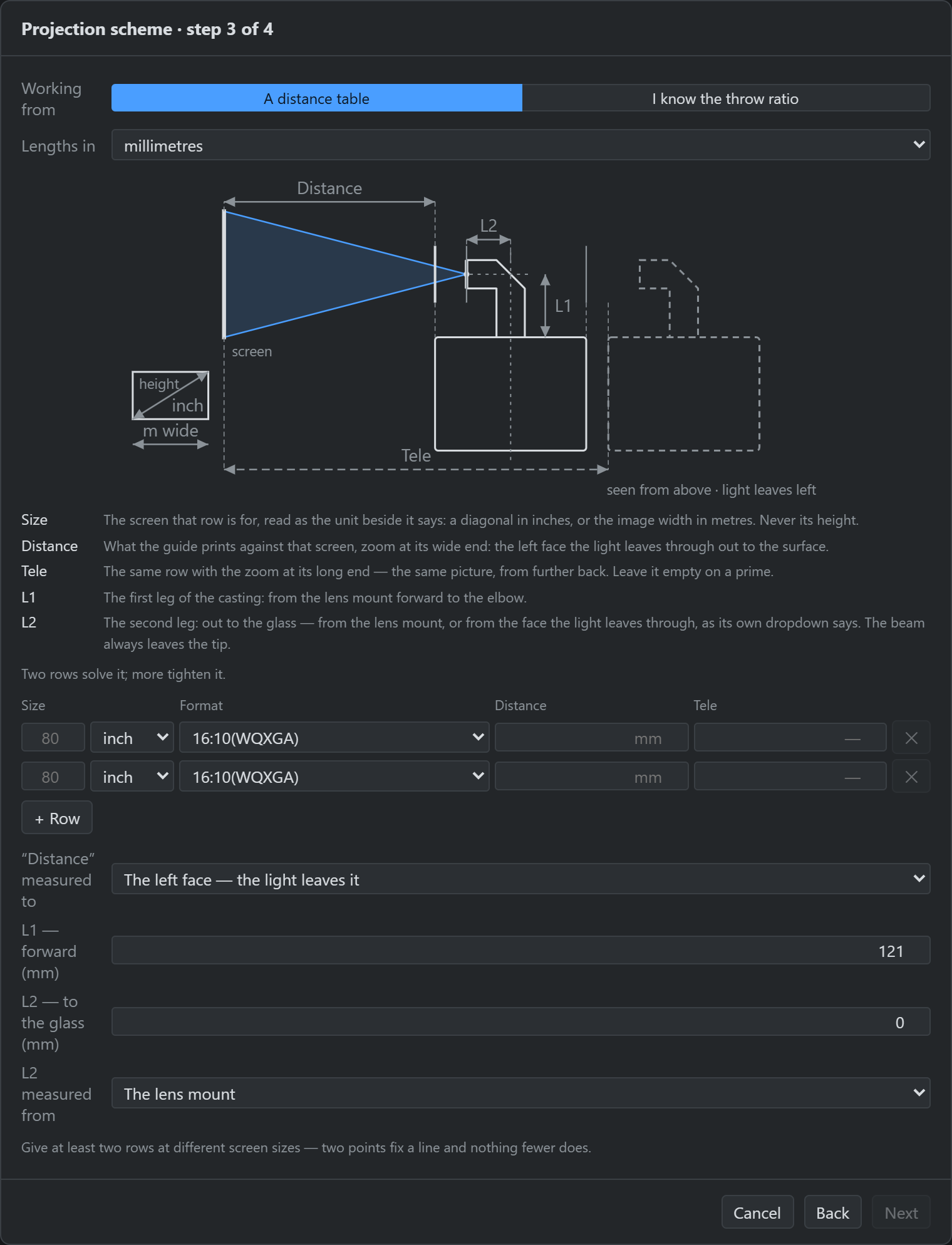 Step 3 for an L-shaped lens, drawn in plan